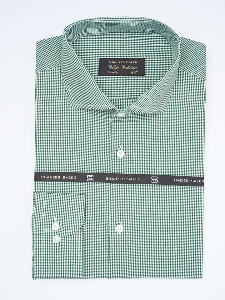 Green Micro Checkered, Elite Edition, Cutaway Collar Men’s Formal Shirt (FS-1964)