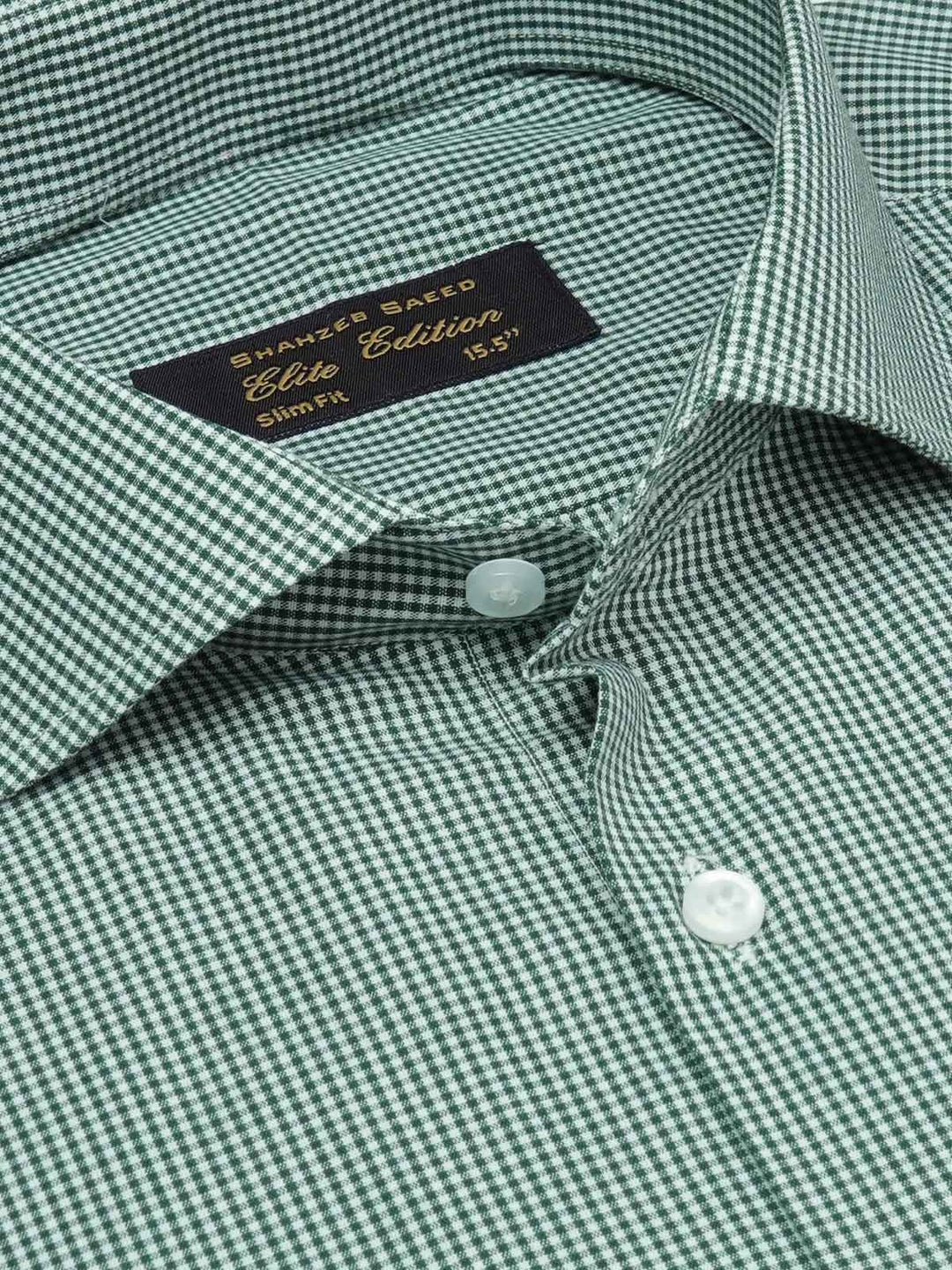 Green Micro Checkered, Elite Edition, Cutaway Collar Men’s Formal Shirt (FS-1964)