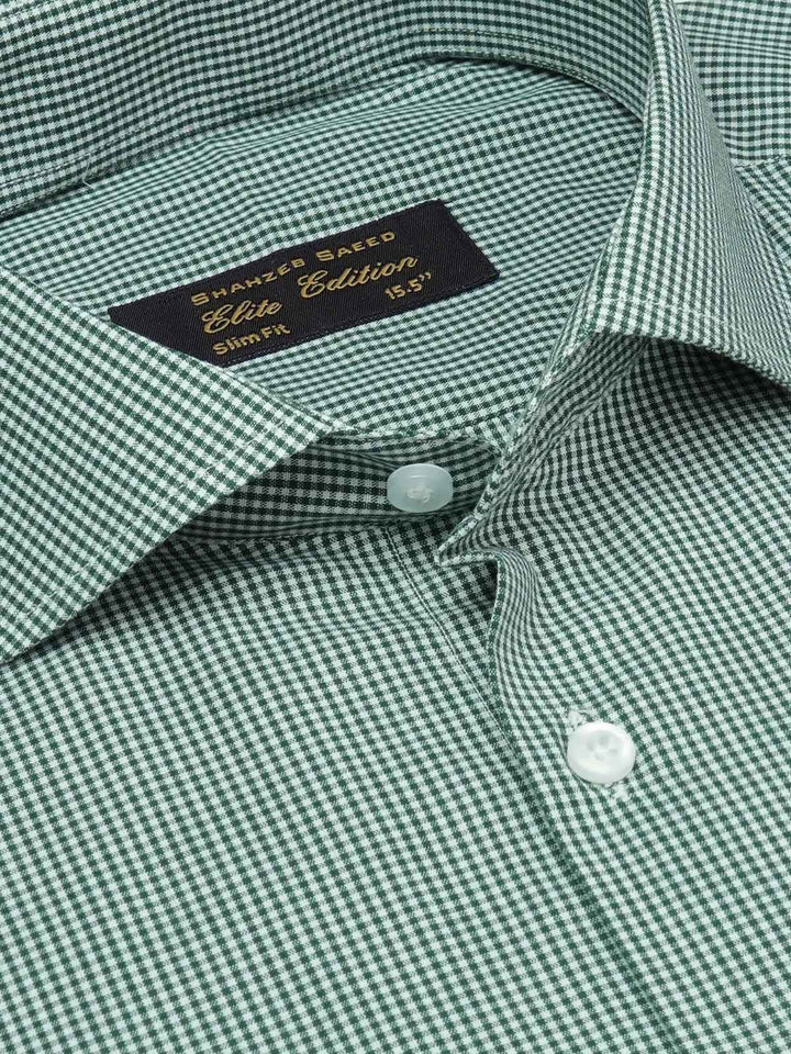 Green Micro Checkered, Elite Edition, Cutaway Collar Men’s Formal Shirt (FS-1964)