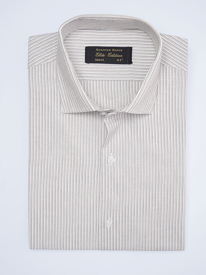 Beige & Blue Self Striped, Elite Edition, Cutaway Collar Men’s Formal Shirt (FS-2003)