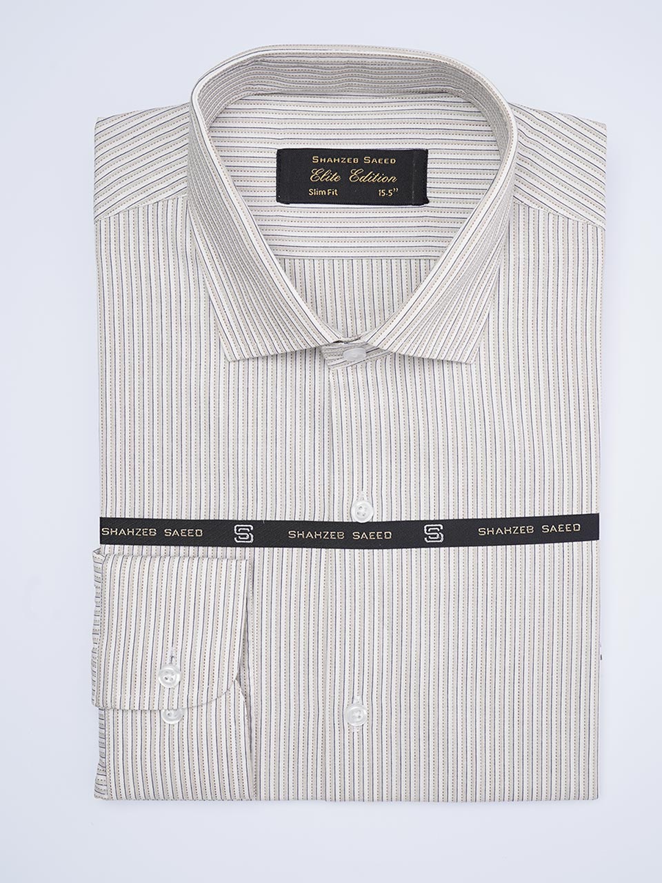 Beige & Blue Self Striped, Elite Edition, Cutaway Collar Men’s Formal Shirt (FS-2003)