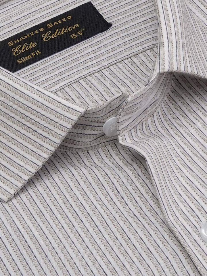 Beige & Blue Self Striped, Elite Edition, Cutaway Collar Men’s Formal Shirt (FS-2003)