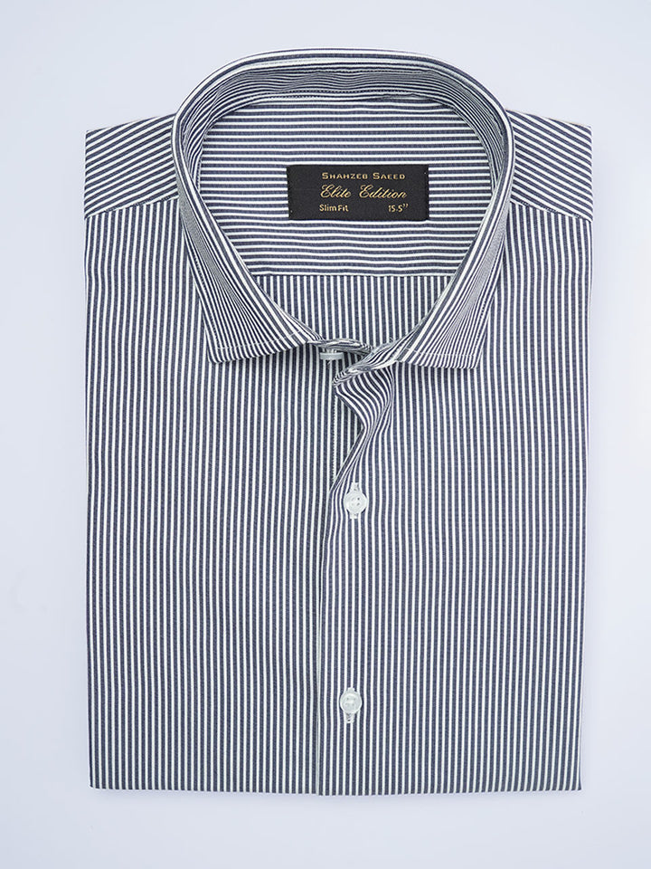 Navy Blue Self Striped, Elite Edition, Cutaway Collar Men’s Formal Shirt (FS-2012)