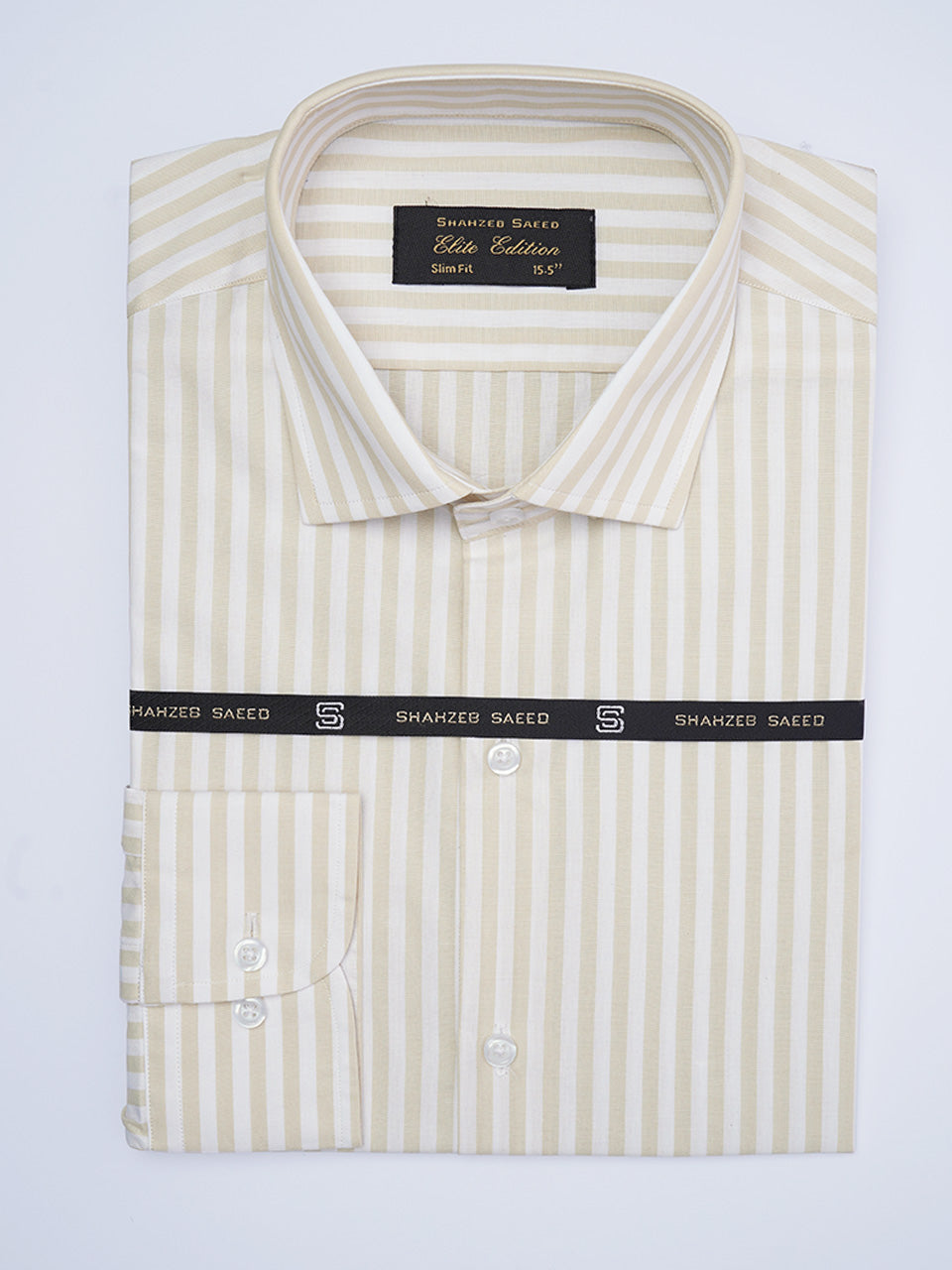 Beige Self Striped, Elite Edition, Cutaway Collar Men’s Formal Shirt (FS-2013)