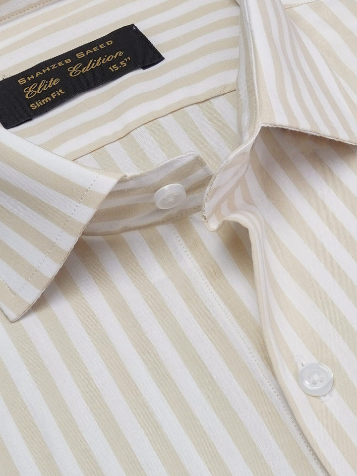 Beige Self Striped, Elite Edition, Cutaway Collar Men’s Formal Shirt (FS-2013)