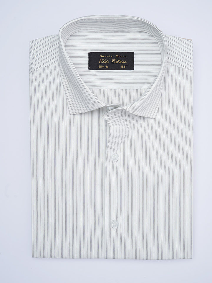 Black & White Self Striped, Elite Edition, Cutaway Collar Men’s Formal Shirt (FS-2014)