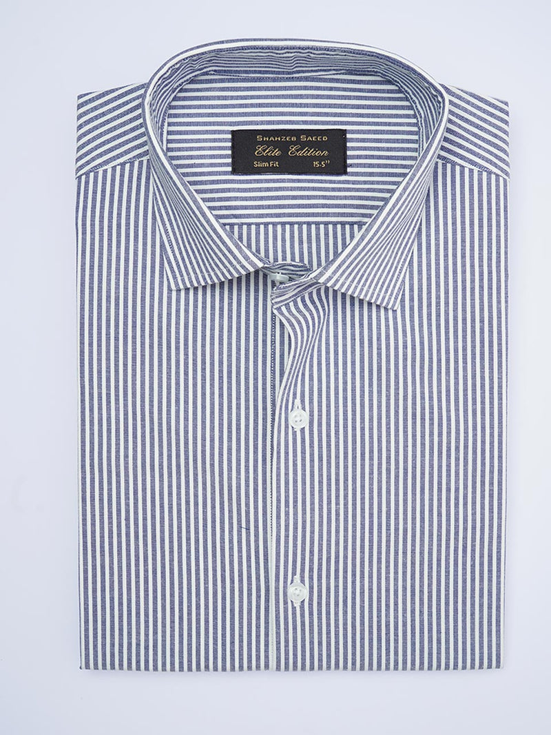 Navy Self Striped, Elite Edition, Cutaway Collar Men’s Formal Shirt (FS-2015)