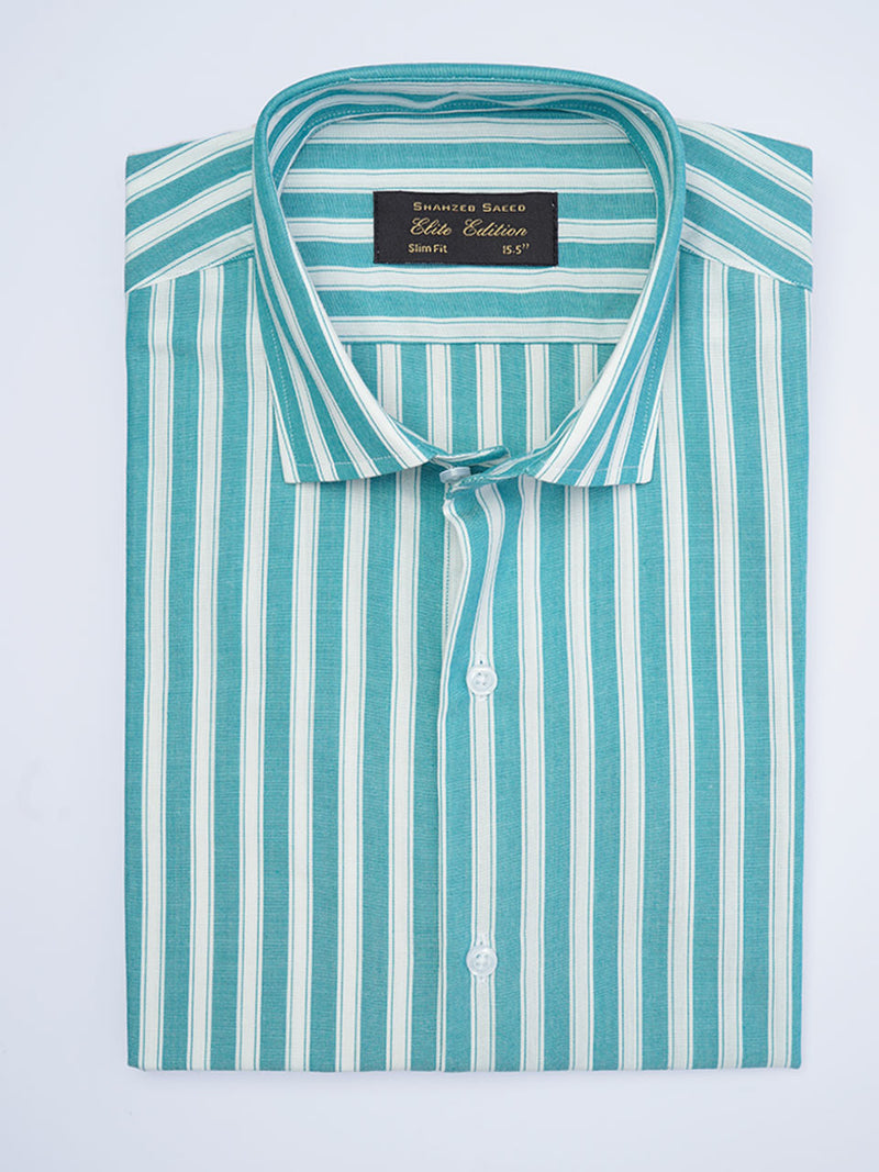 Sea Green Self Striped, Elite Edition, Cutaway Collar Men’s Formal Shirt (FS-2018)