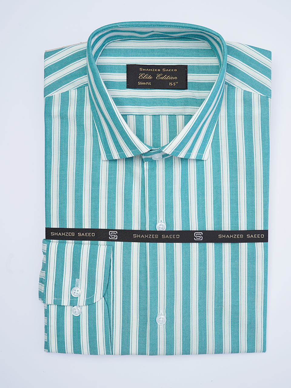 Sea Green Self Striped, Elite Edition, Cutaway Collar Men’s Formal Shirt (FS-2018)