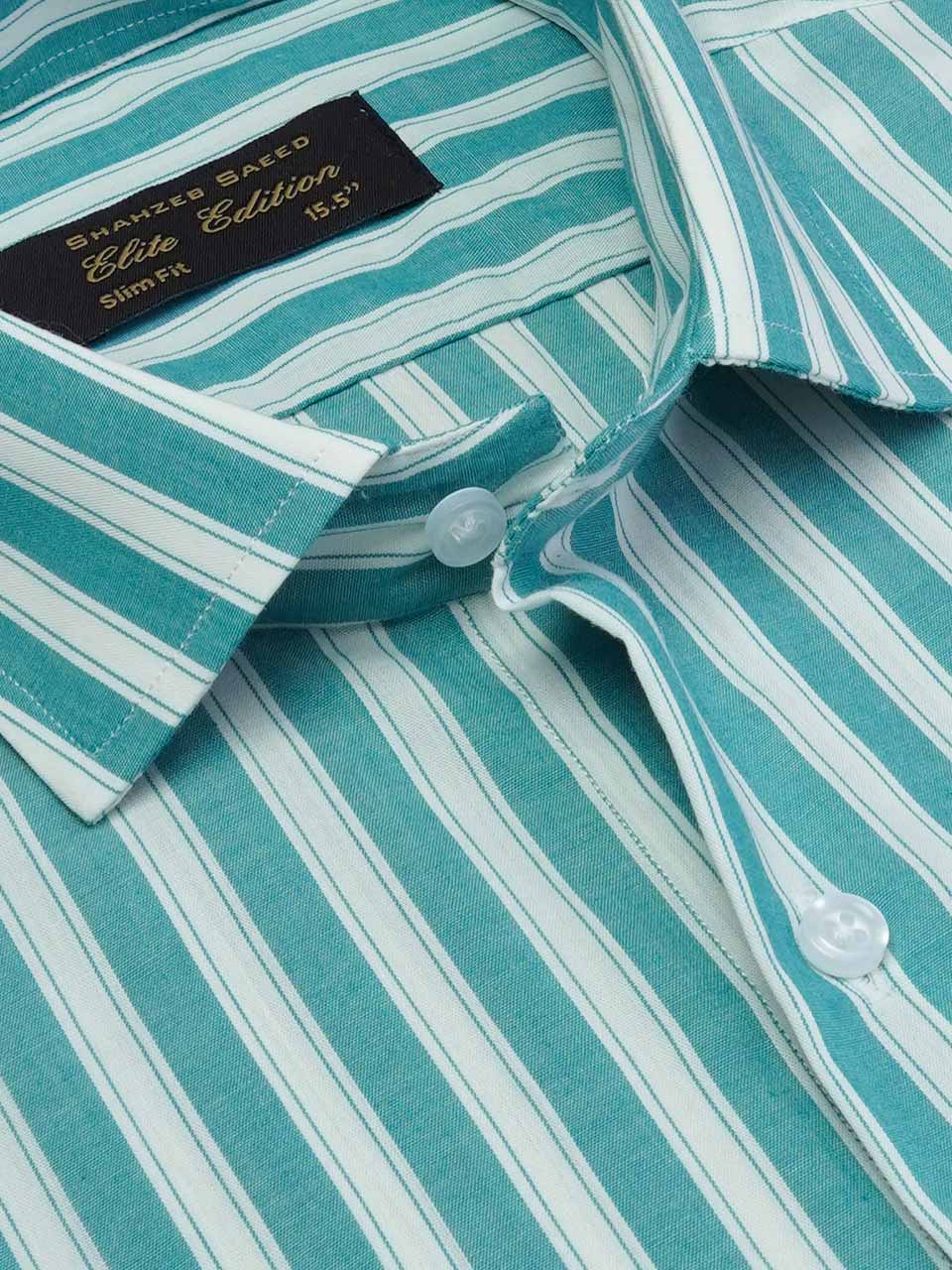 Sea Green Self Striped, Elite Edition, Cutaway Collar Men’s Formal Shirt (FS-2018)