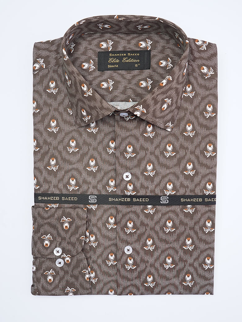 Brown Printed, Elite Edition, French Collar Men’s Formal Shirt (FS-2019)