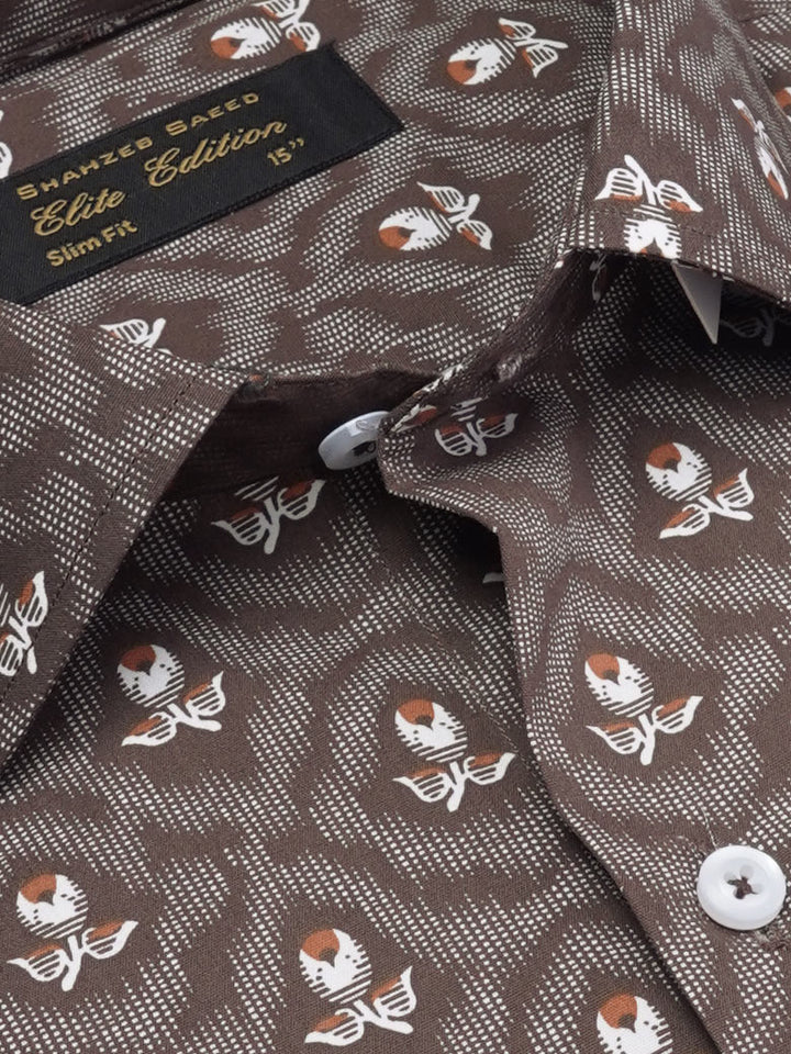 Brown Printed, Elite Edition, French Collar Men’s Formal Shirt (FS-2019)