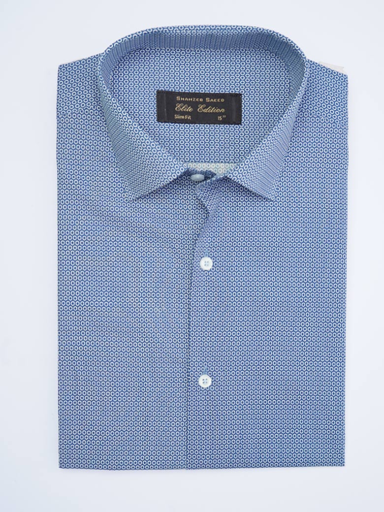 Blue Printed, Elite Edition, French Collar Men’s Formal Shirt (FS-2027)