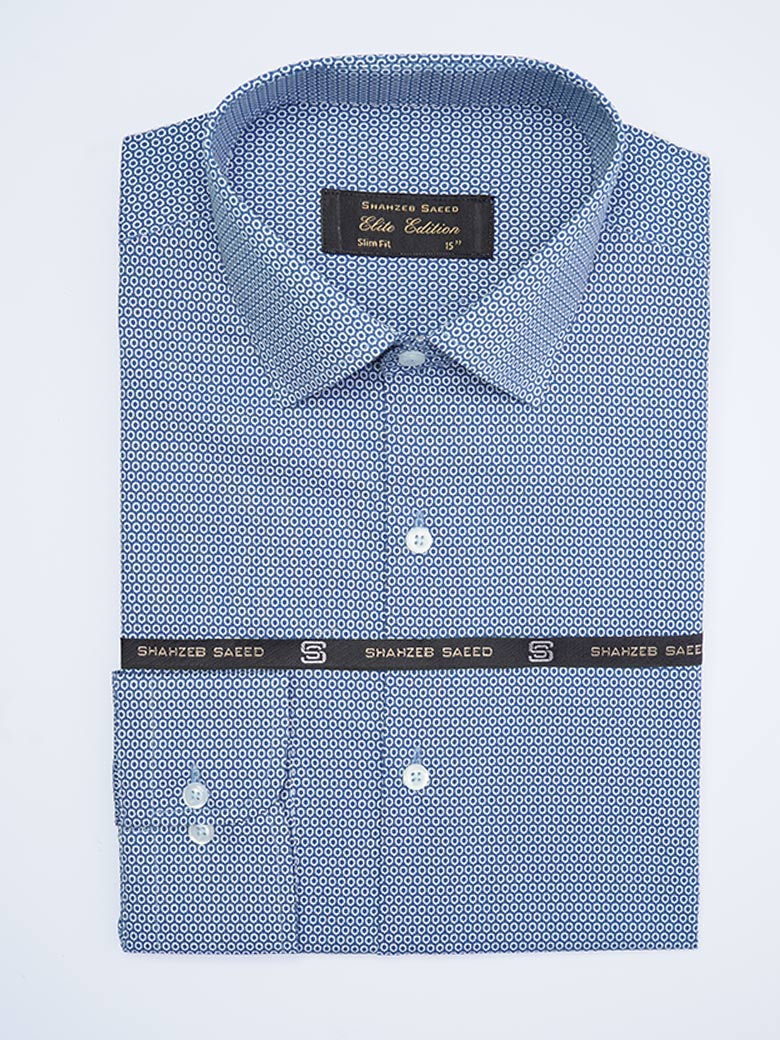 Blue Printed, Elite Edition, French Collar Men’s Formal Shirt (FS-2027)