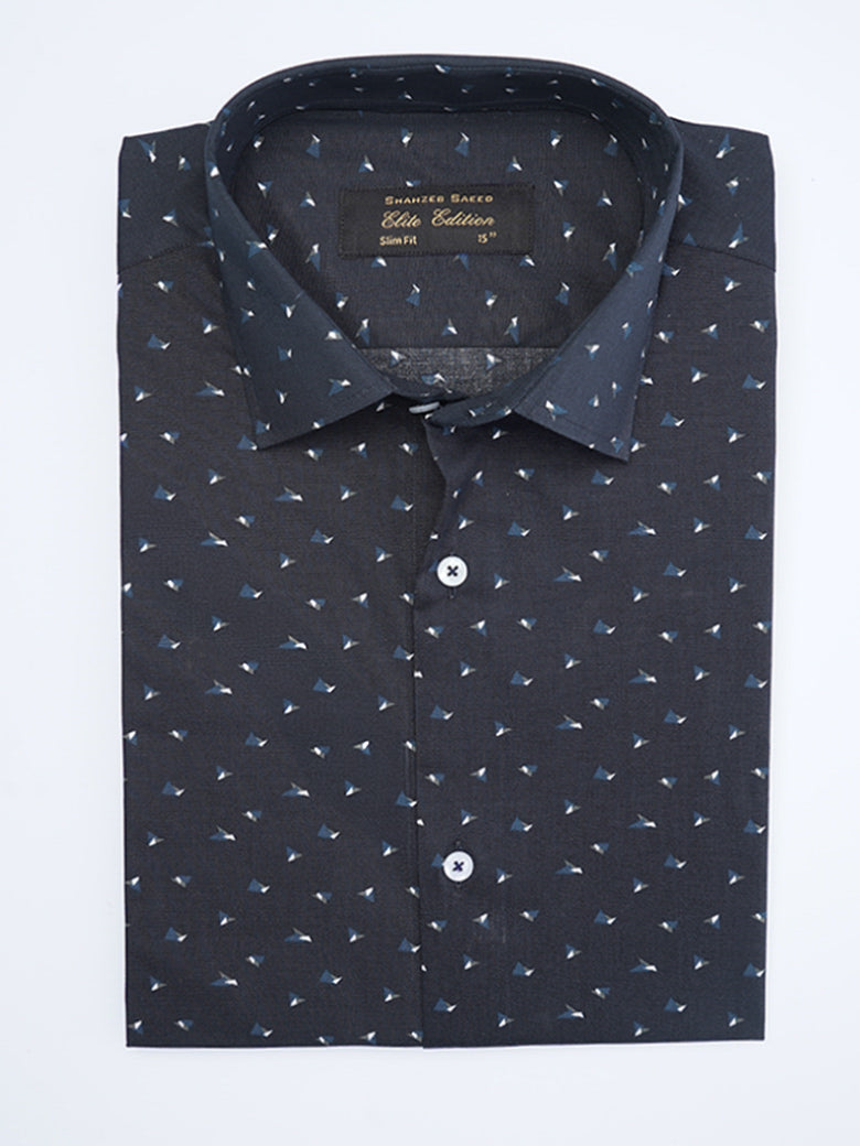 Navy Blue Printed, Elite Edition, French Collar Men’s Formal Shirt (FS-2028)