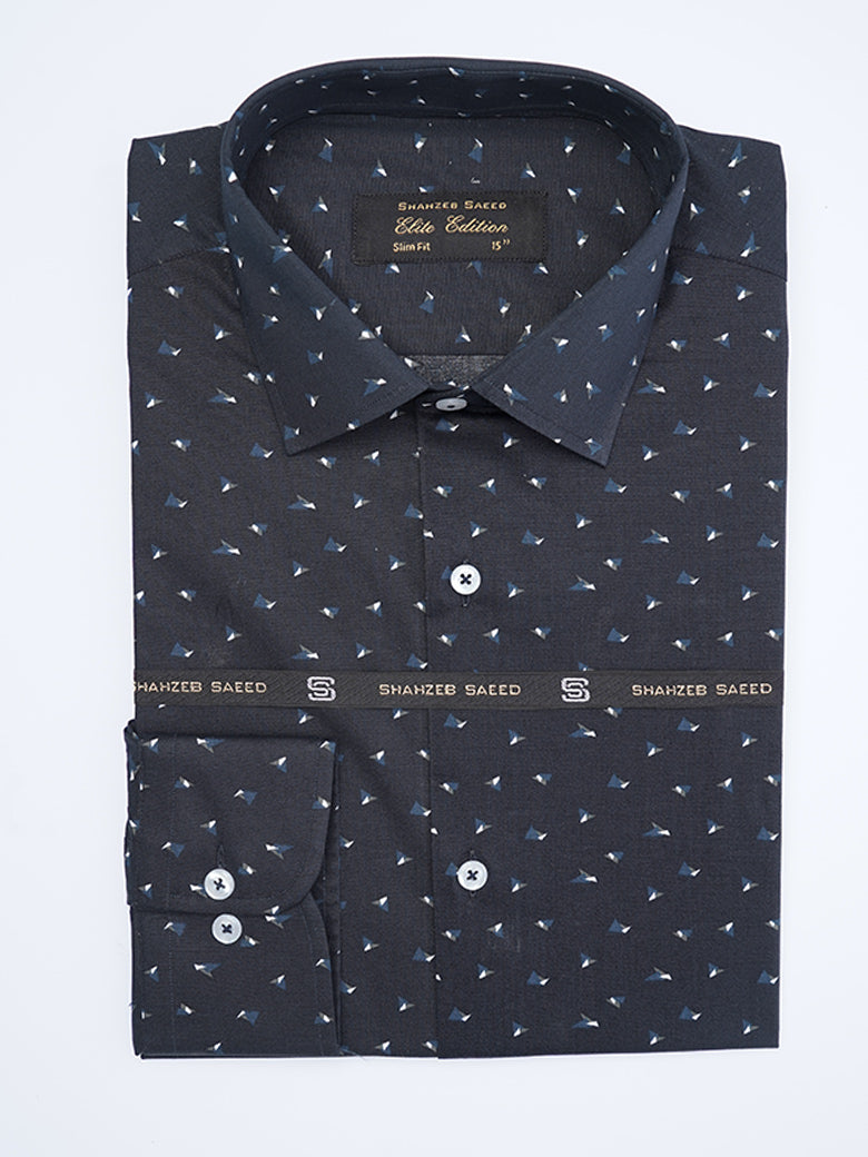 Navy Blue Printed, Elite Edition, French Collar Men’s Formal Shirt (FS-2028)