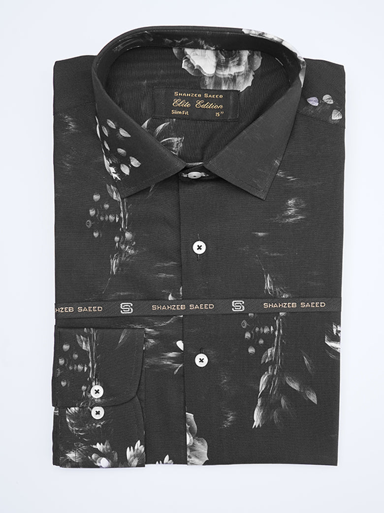 Black Printed, Elite Edition, French Collar Men’s Formal Shirt (FS-2029)