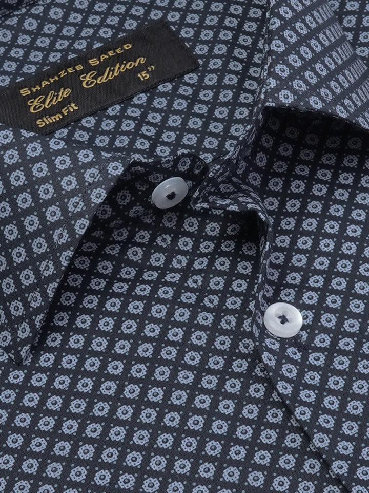 Navy Blue Printed, Elite Edition, French Collar Men’s Formal Shirt (FS-2032)