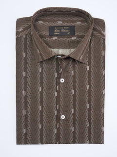 Dark Brown Printed, Elite Edition, French Collar Men’s Formal Shirt (FS-2035)