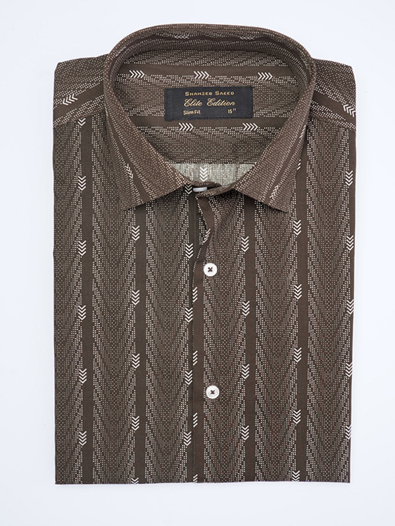 Dark Brown Printed, Elite Edition, French Collar Men’s Formal Shirt (FS-2035)