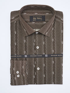 Dark Brown Printed, Elite Edition, French Collar Men’s Formal Shirt (FS-2035)