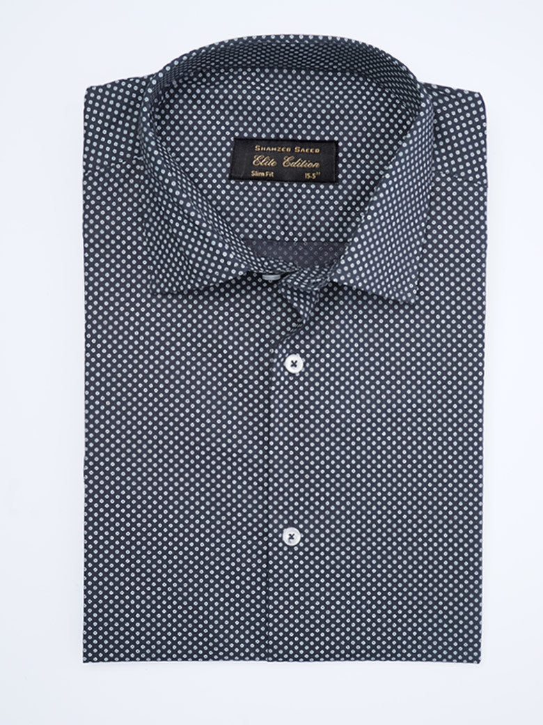 Navy Blue Printed, Elite Edition, French Collar Men’s Formal Shirt (FS-2037)