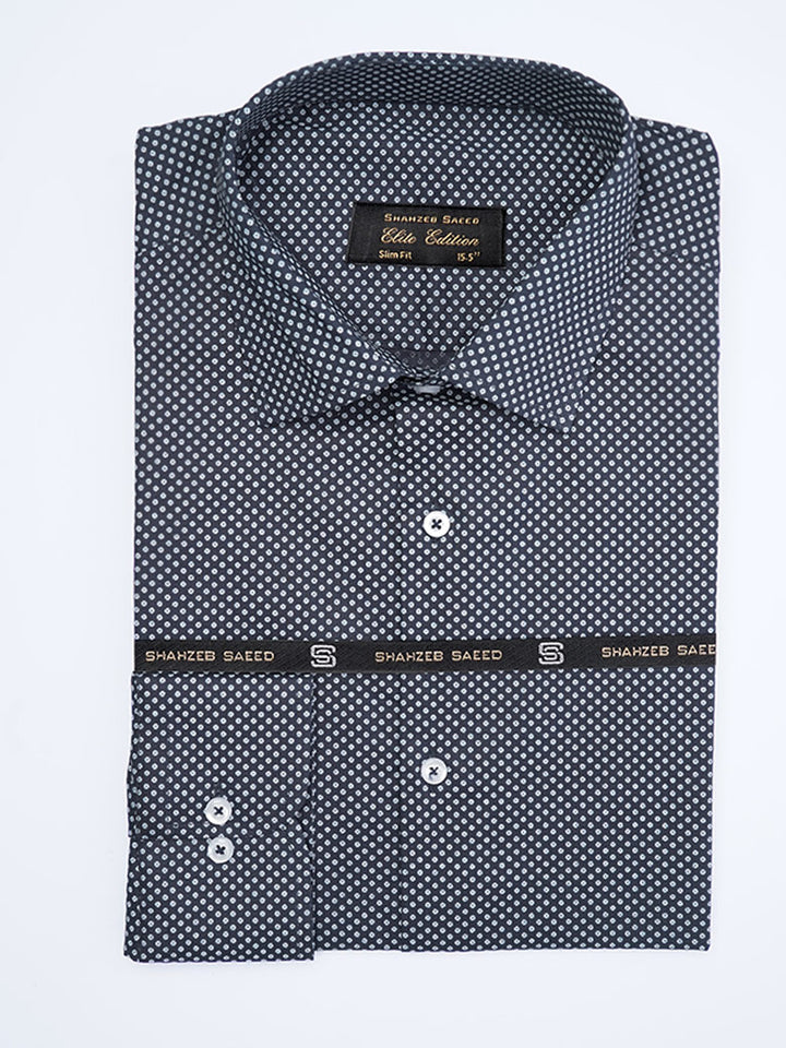 Navy Blue Printed, Elite Edition, French Collar Men’s Formal Shirt (FS-2037)