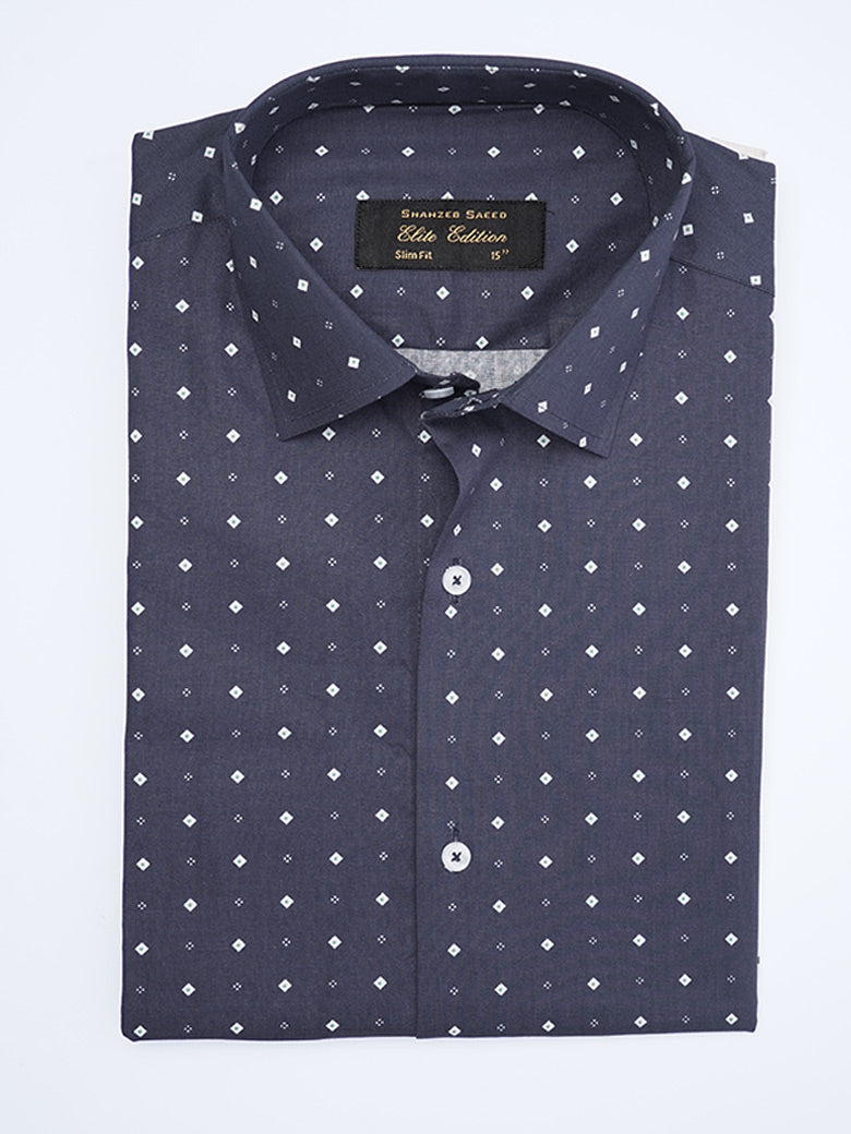 Dark Blue Printed, Elite Edition, French Collar Men’s Formal Shirt (FS-2038)