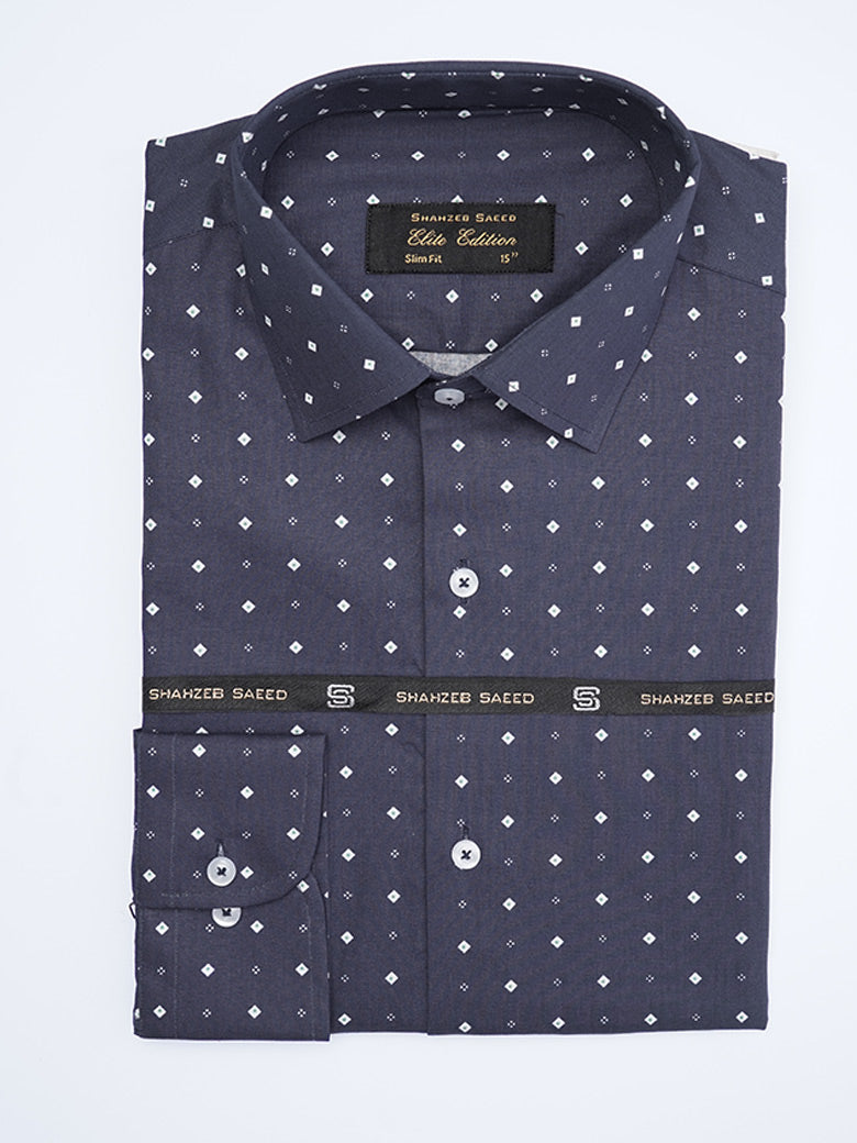 Dark Blue Printed, Elite Edition, French Collar Men’s Formal Shirt (FS-2038)