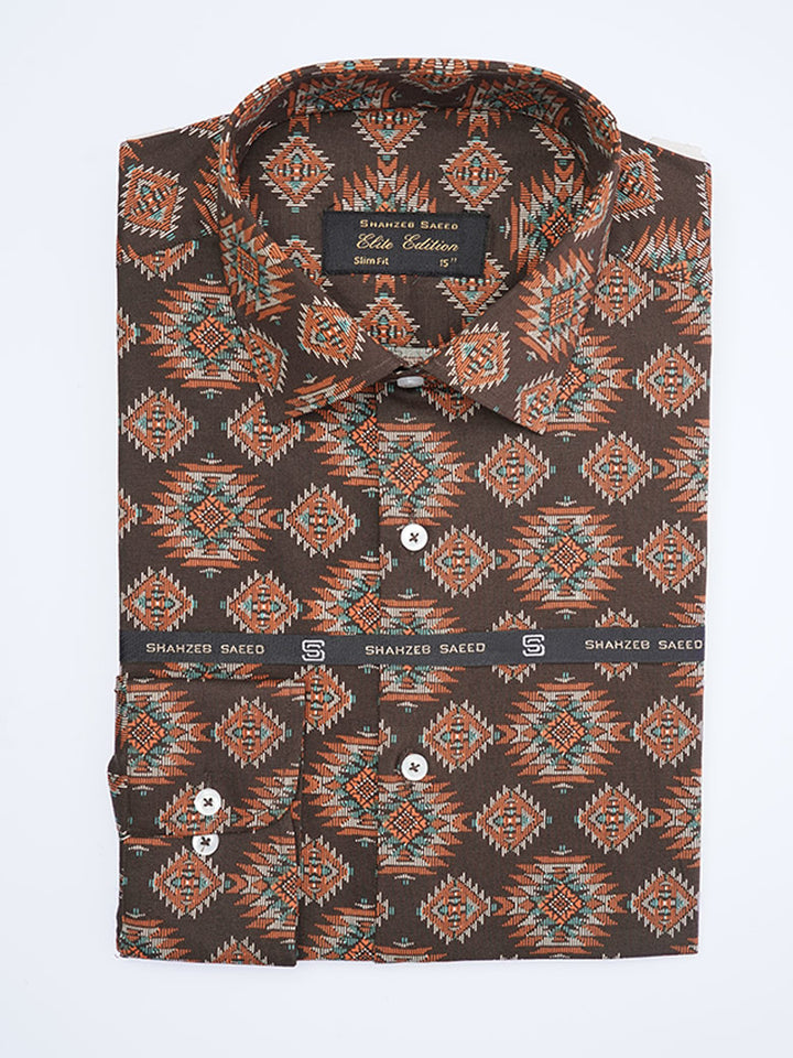 Brown Printed, Elite Edition, French Collar Men’s Formal Shirt (FS-2039)