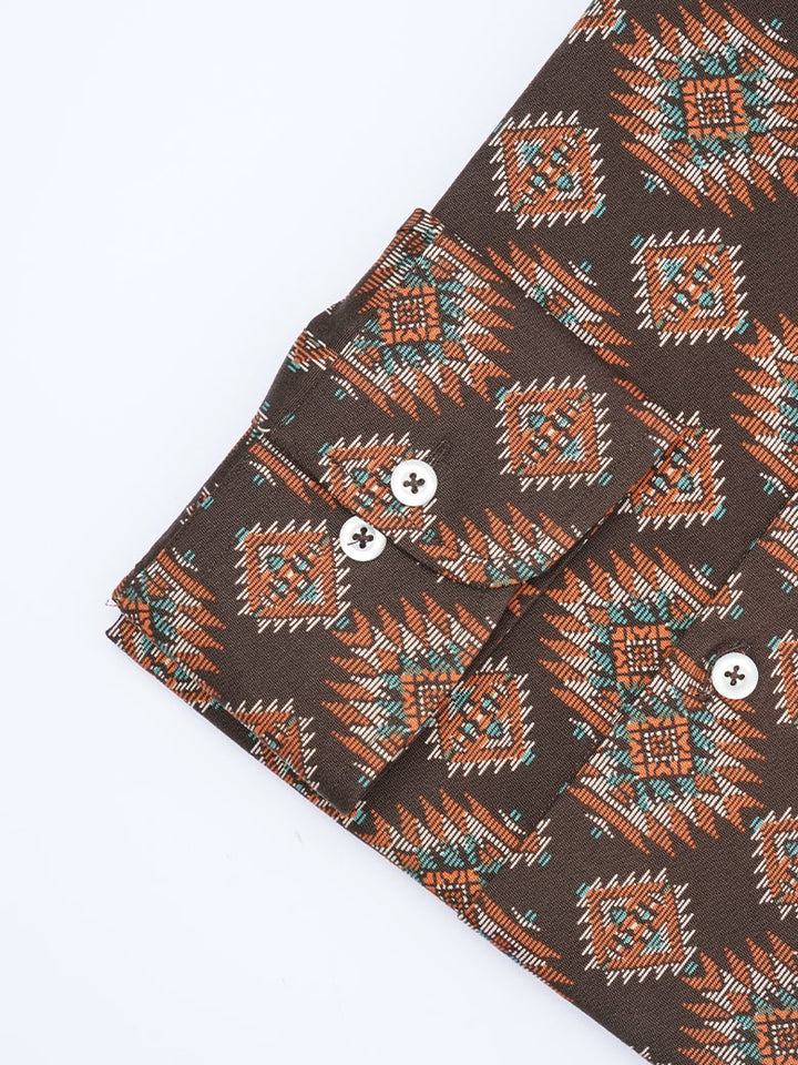 Brown Printed, Elite Edition, French Collar Men’s Formal Shirt (FS-2039)