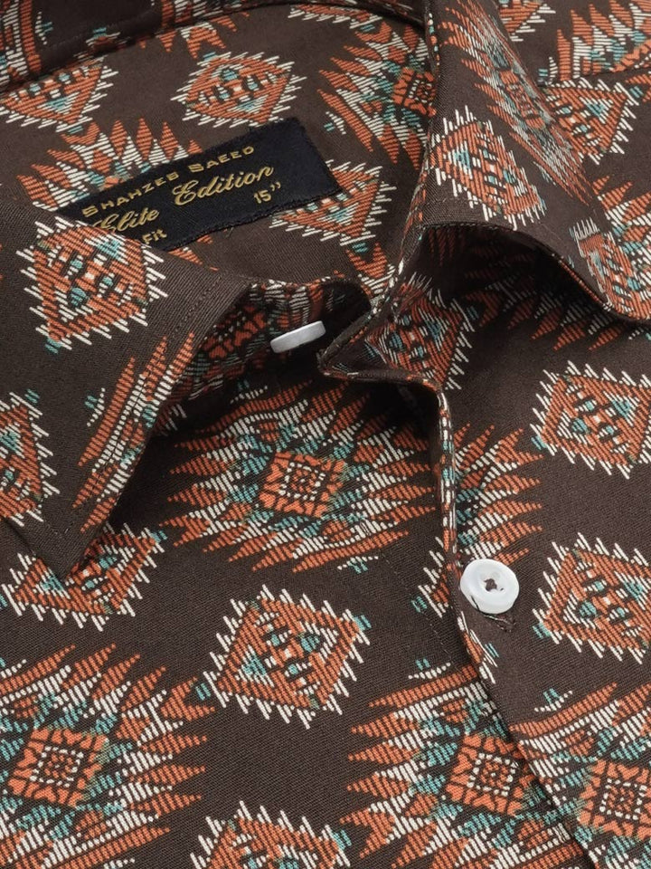 Brown Printed, Elite Edition, French Collar Men’s Formal Shirt (FS-2039)