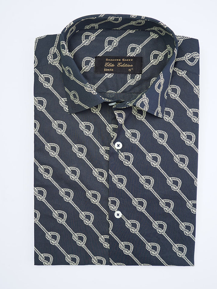 Dark Blue Printed, Elite Edition, French Collar Men’s Formal Shirt (FS-2040)