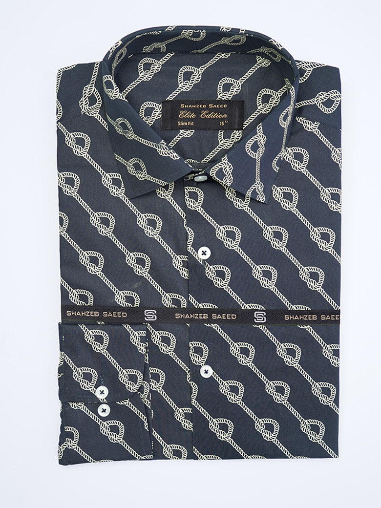 Dark Blue Printed, Elite Edition, French Collar Men’s Formal Shirt (FS-2040)