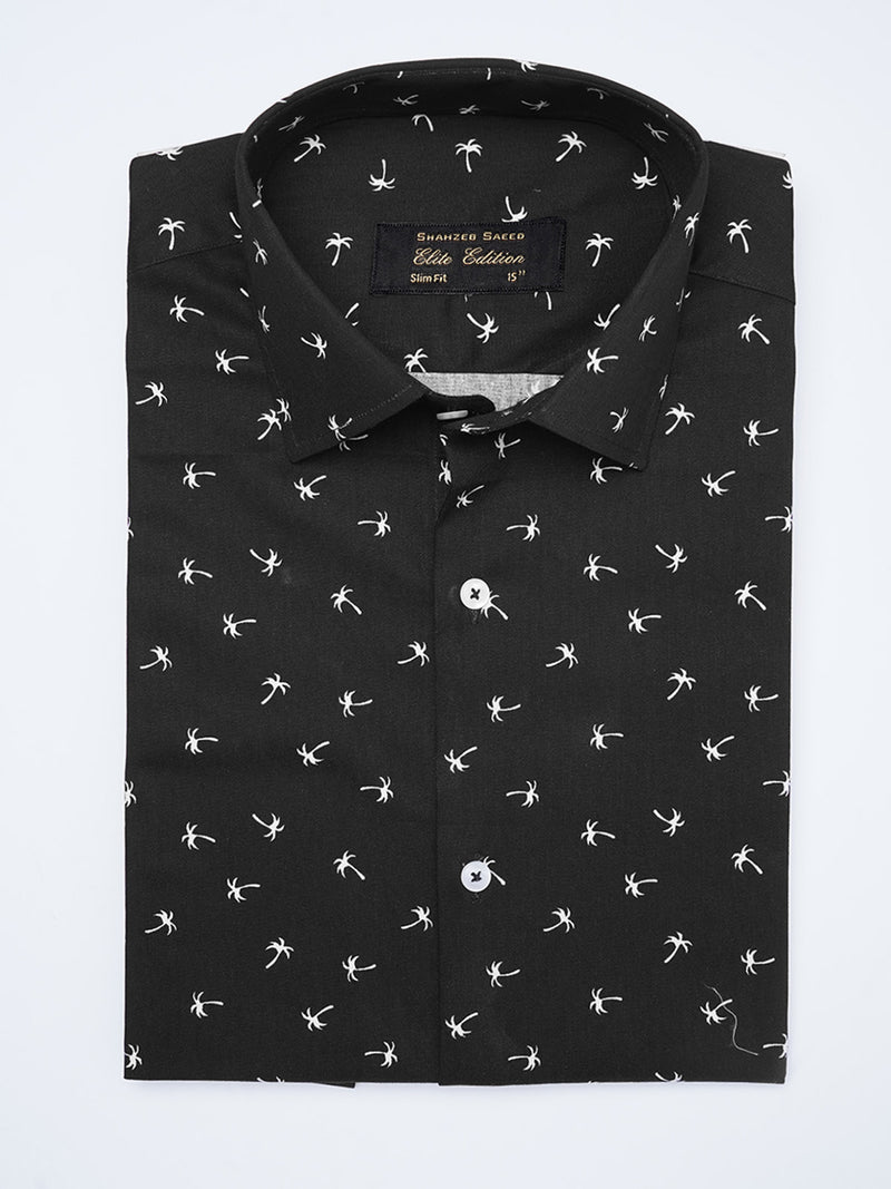 Black Printed, Elite Edition, French Collar Men’s Formal Shirt (FS-2048)