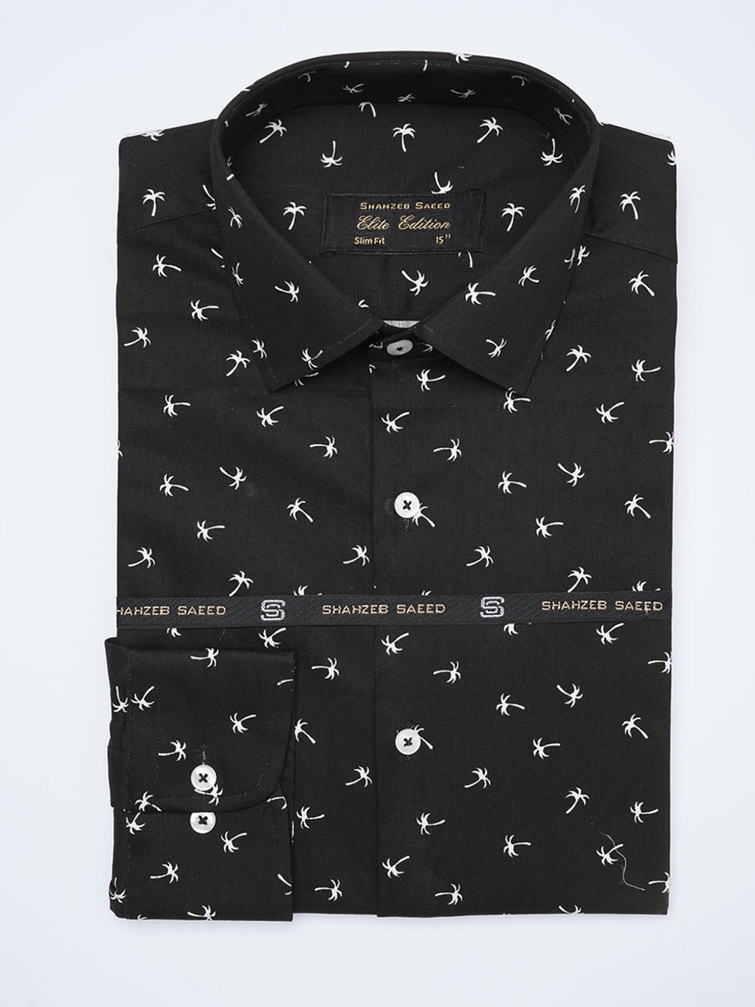 Black Printed, Elite Edition, French Collar Men’s Formal Shirt (FS-2048)