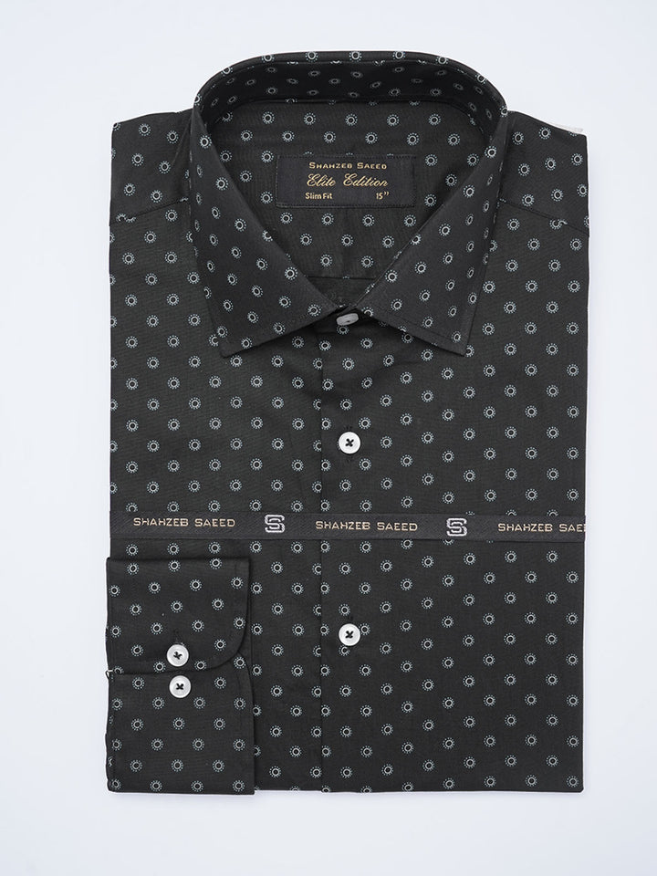 Black Printed, Elite Edition, French Collar Men’s Formal Shirt (FS-2062)