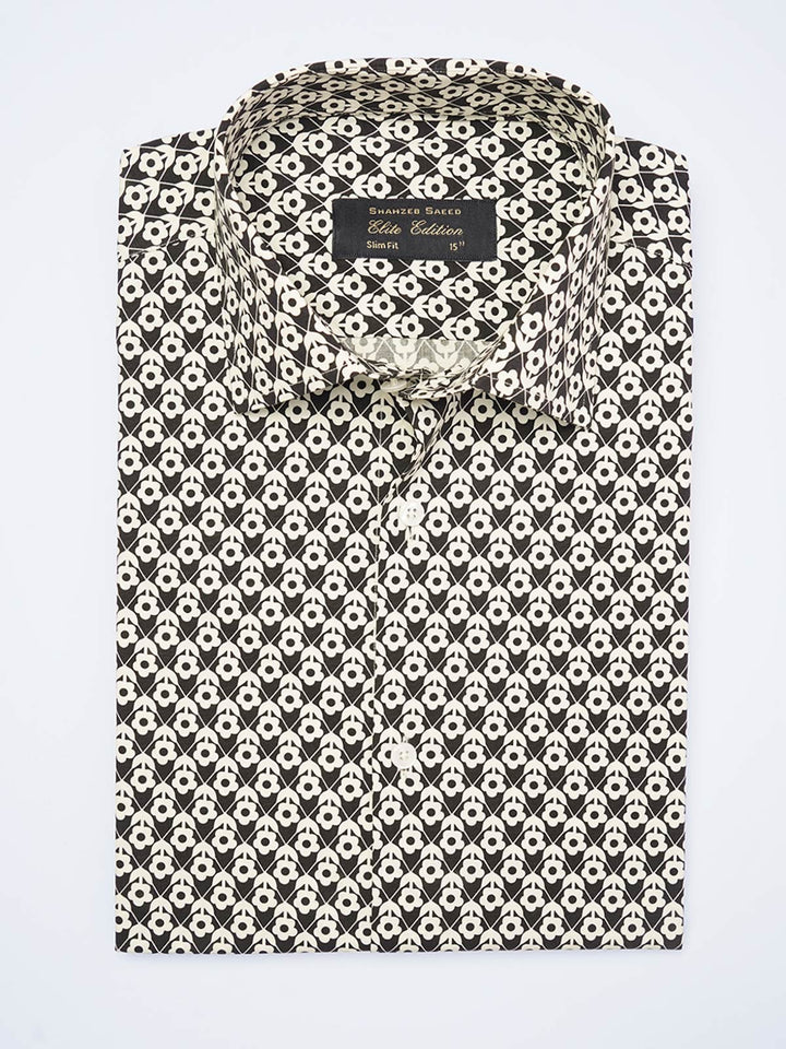 Cream Printed, Elite Edition, French Collar Men’s Formal Shirt (FS-2063)