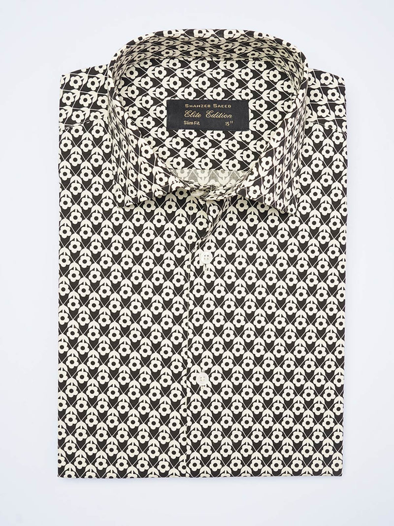 Cream Printed, Elite Edition, French Collar Men’s Formal Shirt (FS-2063)