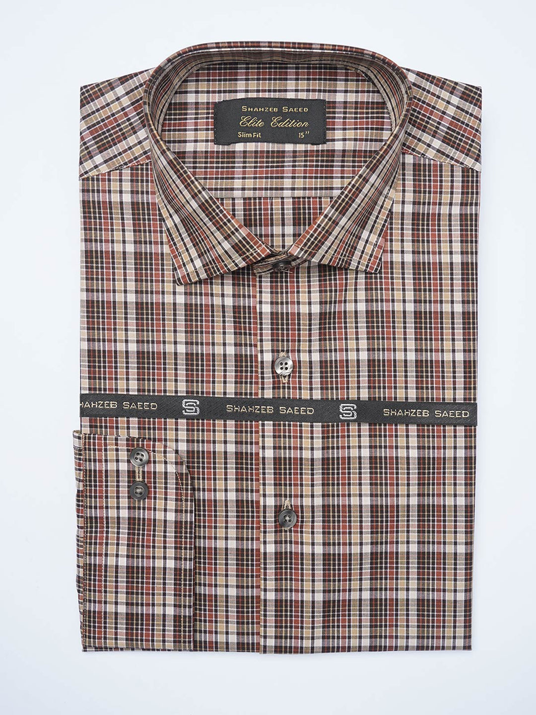 Brown Checkered, Elite Edition, Cutaway Collar Men’s Formal Shirt (FS-2074)