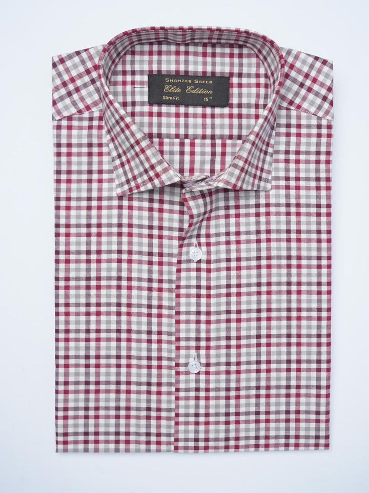 Maroon & White Checkered, Elite Edition, Cutaway Collar Men’s Formal Shirt (FS-2075)