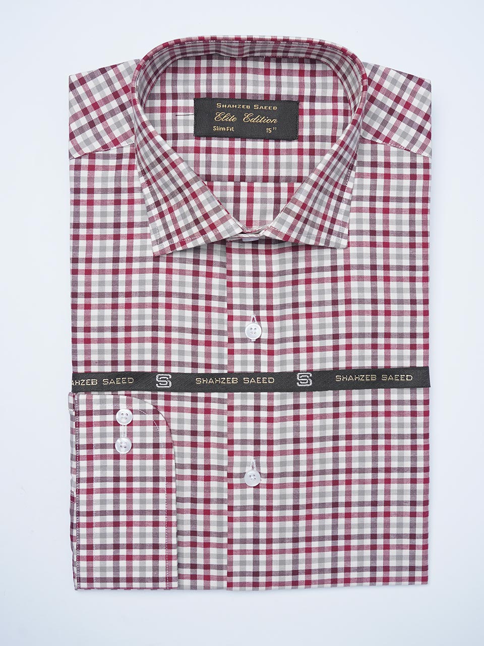 Maroon & White Checkered, Elite Edition, Cutaway Collar Men’s Formal Shirt (FS-2075)