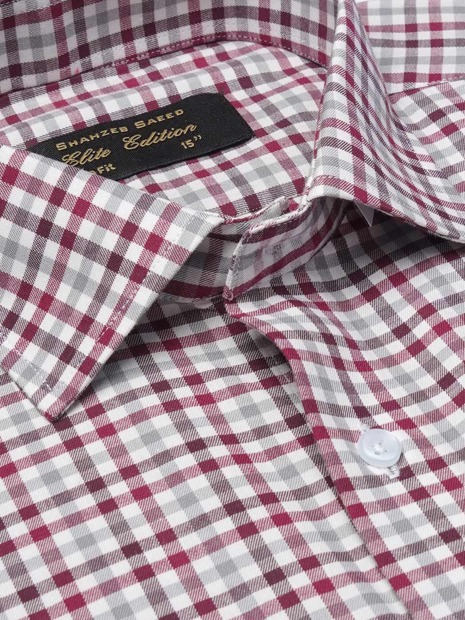 Maroon & White Checkered, Elite Edition, Cutaway Collar Men’s Formal Shirt (FS-2075)