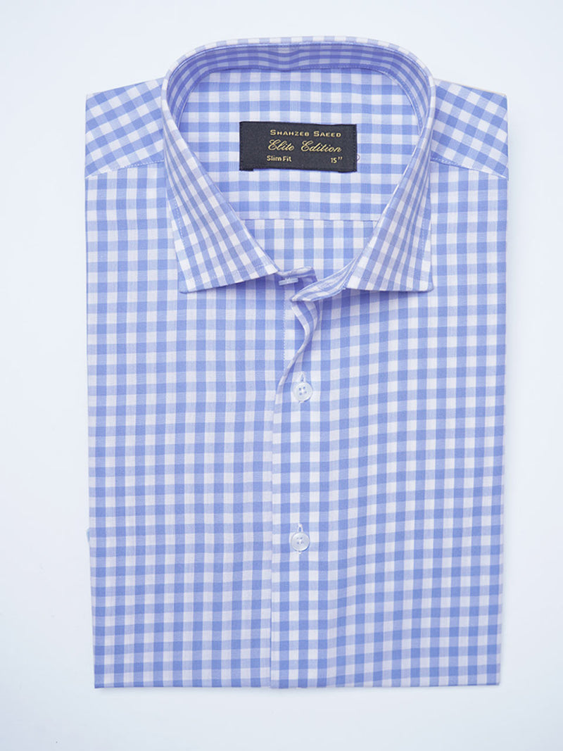 Blue & White Checkered, Elite Edition, Cutaway Collar Men’s Formal Shirt (FS-2076)