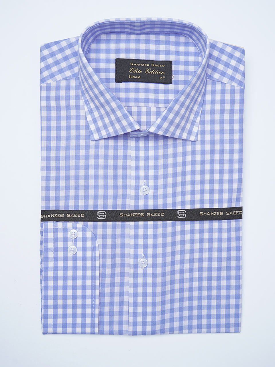 Blue & White Checkered, Elite Edition, Cutaway Collar Men’s Formal Shirt (FS-2076)