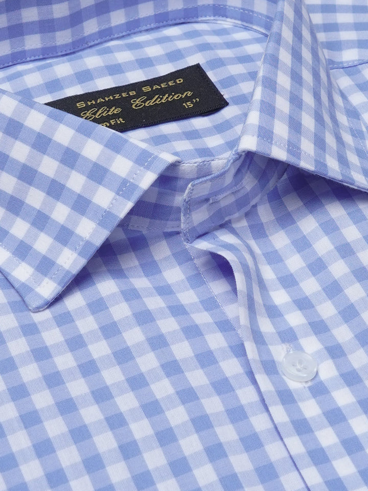 Blue & White Checkered, Elite Edition, Cutaway Collar Men’s Formal Shirt (FS-2076)