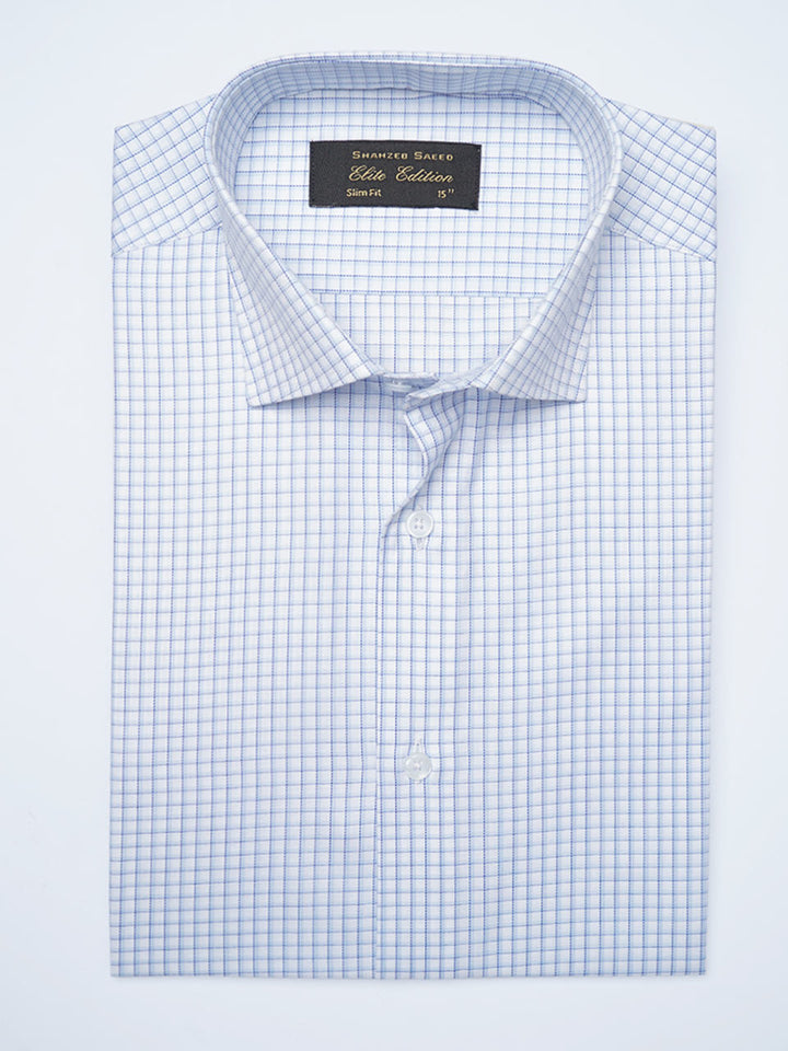 White & Blue Checkered, Elite Edition, Cutaway Collar Men’s Formal Shirt (FS-2077)