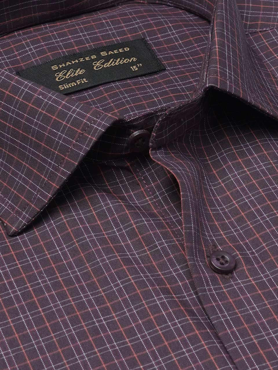 Maroon Checkered, Elite Edition, Cutaway Collar Men’s Formal Shirt (FS-2078)