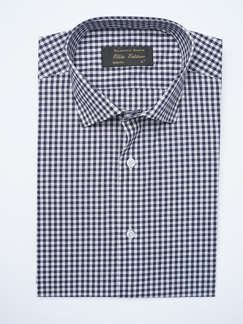 Navy Blue Checkered, Elite Edition, Cutaway Collar Men’s Formal Shirt (FS-2080)