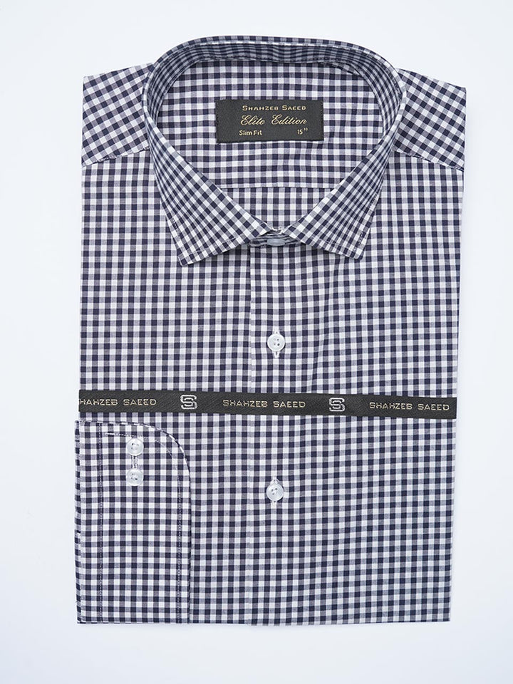 Navy Blue Checkered, Elite Edition, Cutaway Collar Men’s Formal Shirt (FS-2080)